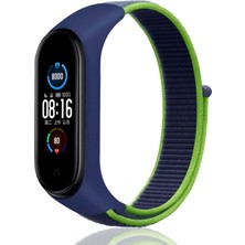 Megafox Teknoloji Xiaomi Mi Band 5 / Mi Band 6 Uyumlu Kordon Hasır Örgü Işlemeli Spor Yumuşak Kayış, Lacivert - Yeşil