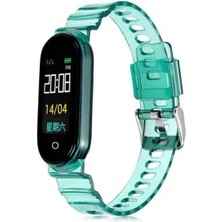 Megafox Teknoloji Xiaomi Mi Band 5 / Mi Band 6 Uyumlu Kordon Silikon Transparan Şeffaf Renkli Spor Bileklik, Yeşil