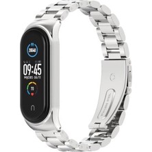 Megafox Teknoloji Xiaomi Mi Band 5 / Mi Band 6 Uyumlu Kordon Paslanmaz Metal Baklalı Kayış, Gümüş