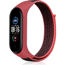 Megafox Teknoloji Xiaomi Mi Band 5 / Mi Band 6 Uyumlu Kordon Hasır Örgü Işlemeli Spor Yumuşak Kayış, Siyah - Kırmızı