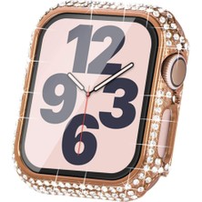 Megafox Teknoloji Apple Watch Uyumlu Ekran Koruyucu & Kasa Korumalı Taşlı Luxury Şık Tasarım Koruyucu, Rose Gold