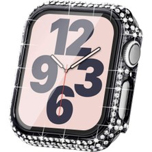 Apple Watch Uyumlu Ekran Koruyucu & Kasa Korumalı Taşlı Luxury Şık Tasarım Koruyucu, Siyah