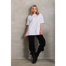 Guzzy Bisiklet Yaka 20/1 Düz Oversize T-Shirt - Beyaz