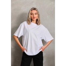 Guzzy Bisiklet Yaka 20/1 Düz Oversize T-Shirt - Beyaz