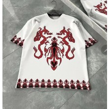 Alinn Butikk Unisex Bisiklet Yaka Baskılı Oversize T-Shirt - Beyaz