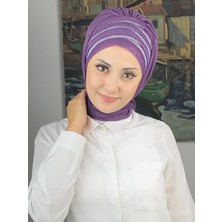Butik Ambar Lüks Topkapı Model Taşlı Simli Kısa Abiye Leylak Hazır Şal  Leylak Desenli