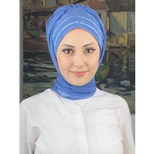 Butik Ambar Lüks Topkapı Model Taşlı Simli Kısa Abiye Indigo Hazır Şal - Mavi - Butik Ambar