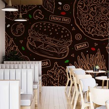 Duvar Kağıdı Baskı Hamburger Temalı Cafe