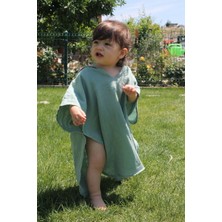 Elibaby %100 Organik Pamuk Müslin Panço Kapşonlu Panço Plaj Çocuk Bebek Panço Bornoz Havlu