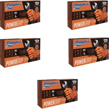 Dolphin Nitril Powergrip Ekstra Kalın Elmas Dokulu Eldiven Turuncu Large Büyük Boy - 50'li 5 Paket