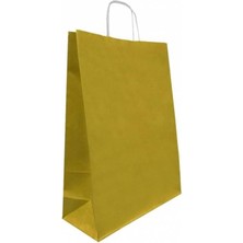 Omeyva Büküm Saplı Kraft Kağıt Karton Hediyelik Çanta Poşet Torba - Altın - 31X41 Cm. - 5 Adetlik 1 Paket