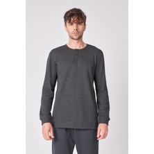 Defy's Erkek Bisiklet Yaka Uzun Kollu Patlı Regular Fit Tişört Antrasit
