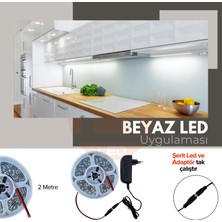 Amber LED 2 Metre Beyaz Şerit LED Jaklı 3 Dirençli İç Mekan Tak Çalıştır Adaptör Dahil 12V IP20 Yeni Nesil Yüksek Lümen, Tezgah, Dolap, Mutfak, Ayna Aydınlatma İçin