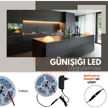 Amber LED 5 Metre Günışığı Şerit LED Jaklı 3 Dirençli İç Mekan Tak Çalıştır Adaptör Dahil 12V IP20 Yeni Nesil Yüksek Lümen, Tezgah, Dolap, Mutfak, Ayna Aydınlatma İçin