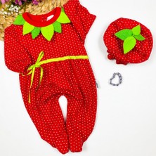 Diji Baby 3-6-9 Ay Çilek Bebekler Penye Kumaş Şapkalı Bileklik Hediyeli Uzun Kollu Kız Erkek Bebek Tulumu