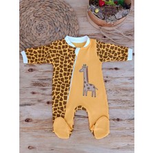 Diji Baby 0-3 3-6 Ay Boy Fermuar Zürafa Nakışlı Kız Erkek Bebek Tulum