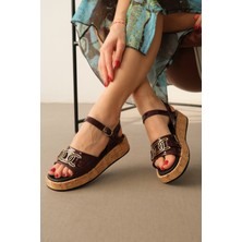 Divolya Danzel Bordo Rugan (4 cm Mantar Tabanlı) Günlük Kullanım Sandalet