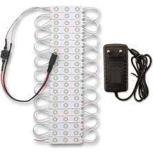 Amber LED Mercekli Modül LED 20 Adet Beyaz Tak Çalıştır Hazır Set Ürün Adaptör ve Aç-Kapa Anahtar Dahil, Mutfak, Ayna, Tezgah, Akvaryum, Vitrin Aydınlatma, Suya Dayanıklı