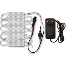 Amber LED Mercekli Modül LED 10 Adet Günışığı Tak Çalıştır Hazır Set Ürün Adaptör ve Aç-Kapa Anahtar Dahil, Mutfak, Ayna, Tezgah, Akvaryum, Vitrin Aydınlatma, Suya Dayanıklı
