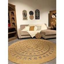 ERSU AHAT HOME DESİGN Salyangoz Doğal Hasır Halı Koyu Bambu Yuvarlak Örme Model Kilim