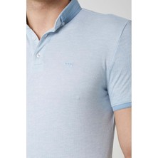Coonless Yakası Triko Polo Yaka Erkek Buz Mavi Tshirt
