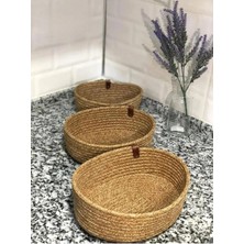 ERSU AHAT HOME DESİGN Jüt Hasır 3lü Sepet Takımı ,el Dokuma, Çok Amaçlı Sepet, Banyo ve Mutfak Organizeri Oval Sepet
