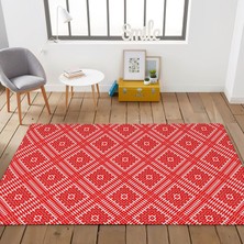 Nesa Decor Etnik Desenli Modern Oturma Odası Halısı Kırmızı Dijital Baskı Kaymaz Taban Kilim Görünümlü Halı