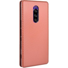 BDT Market Kart Tutucu Kickstand ile Sony Xperia 1 Manyetik Karbon Fiber Için Kılıf (Yurt Dışından)