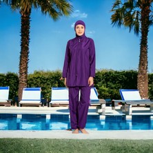 Shopiolog Uzun Kollu Düz Sade Tam Tesettür Mayo