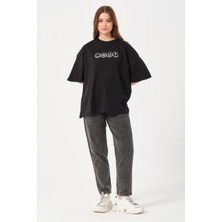 Owut Collection Kadın Bisiklet Yaka Baskılı Oversize T-Shirt