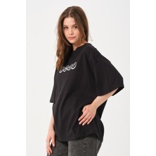 Owut Collection Kadın Bisiklet Yaka Baskılı Oversize T-Shirt