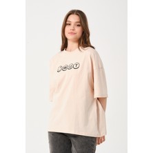 Owut Collection Kadın Bisiklet Yaka Baskılı Oversize T-Shirt