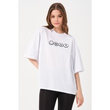 Owut Collection Kadın Bisiklet Yaka Baskılı Oversize T-Shirt