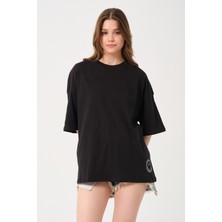 Owut Collection Kadın Bisiklet Yaka Baskılı Oversize T-Shirt