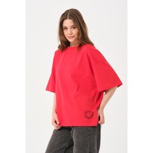 Owut Collection Kadın Bisiklet Yaka Baskılı Oversize T-Shirt