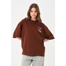 Owut Collection Kadın Bisiklet Yaka Baskılı Oversize T-Shirt