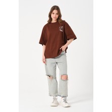 Owut Collection Kadın Bisiklet Yaka Baskılı Oversize T-Shirt