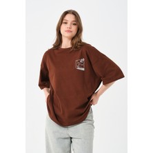 Owut Collection Kadın Bisiklet Yaka Baskılı Oversize T-Shirt