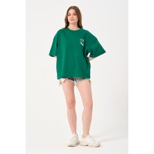 Owut Collection Kadın Bisiklet Yaka Baskılı Oversize T-Shirt