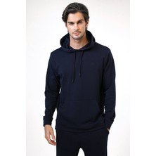 Back & Bond Lacivert Regular Fit Pamuklu Kapüşonlu Sweatshirt