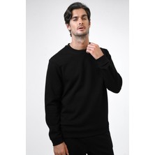 Back & Bond Siyah Regular Fit Pamuklu Bisiklet Yaka Sweatshirt