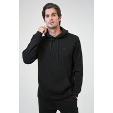 Back & Bond Siyah Regular Fit Pamuklu Kapüşonlu Sweatshirt