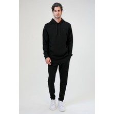 Back & Bond Siyah Regular Fit Pamuklu Kapüşonlu Sweatshirt