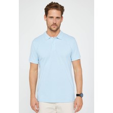 Tudors Erkek Slim Fit Dar Kesim Pamuklu Yumuşak Dokulu Serin Tutan Kumaş Düz Pike Mavi Polo Yaka Tişört