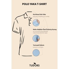 Tudors Erkek Slim Fit Dar Kesim Pamuklu Yumuşak Dokulu Serin Tutan Kumaş Düz Pike Mavi Polo Yaka Tişört