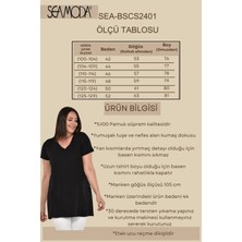 Sea Moda Büyük Beden V Yaka Yırtmaçlı Pamuk Basic Tshirt-Siyah