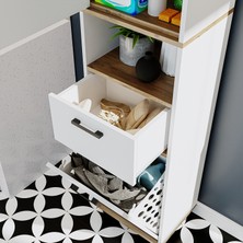 Roomart Çamaşır Sepetli Banyo Dolabı, Çok Amaçlı Çekmeceli Dolap 45 x 200 cm