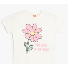 Koton Tişört Çiçek Baskılı Kısa Kollu Bisiklet Yaka Pamuklu