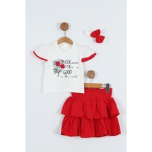 Miniğimin Cicileri Believe Gül Desenli Gipeli 3 lü takılm - Kırmızı