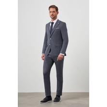Morven  Erkek Lacivert Keten Desenli Slim Fit Takım Elbise
